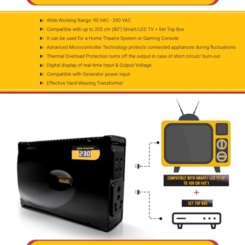 Image of Digital-175 Smart Plus 3, TV Stabilizer for up to 203 cm (80'') Smart /LED TV + Set Top Box + Home Theatre | 3 Year Warranty |Gaming|Advanced Power Protection | LED Display|Jet Black