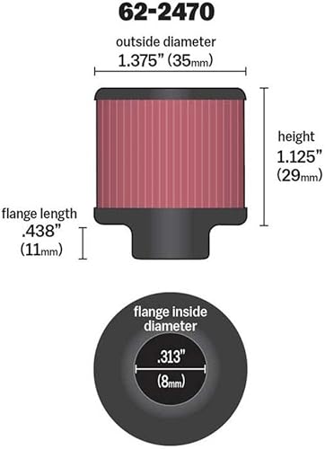 Miniatura 9 de K&N Filtro de aire de ventilaciónrespiradero Alto rendimiento, Premium, Lavable, Filtro de motor de repuesto Diámetro de la brida 0.3125 in, Altura