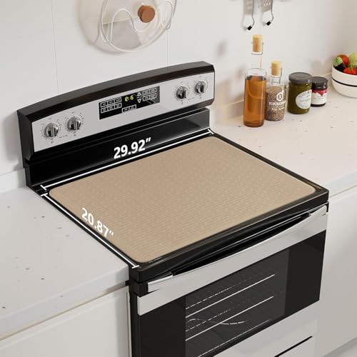 Image of Stove Top Cover for Electric Stove - Food Grade Ceramic Stove top Cover, Silicone XXL Dish Drying Mat, Glass Cooktop Covers, Flat RV Range top Mats (Taupe,28x20)