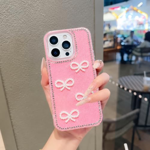 Image of DIZORO Compatible for iPhone 13 Pro Max, Luxury Diamond Cute with Bow Glitter Bling Case with Full Camera Protection PC+TPU Glossy Shiny Back Cover Case for Girls Women (Pink)