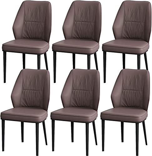 Juego de 6 sillas laterales de piel de napa con patas de acero al carbono negro, sillas de comedor modernas para cocina (café)