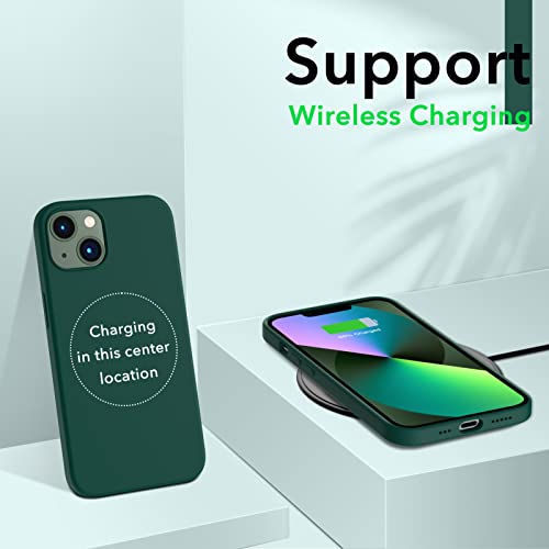Image of ORNARTO Compatible with iPhone 13 Case 6.1, Slim Liquid Silicone 3 Layers Full Covered Soft Gel Rubber Case Cover 6.1 inch-Olive Green