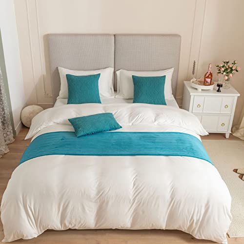 Ttiiloe Blue Velvet Bed Scarf Throw Shell Pattern Bed Runner Towel Double Sided Bedspread Blankets Bedding Cover Decorative Protection For Hotel Bedroom, 45 X 210Cm #TOP1