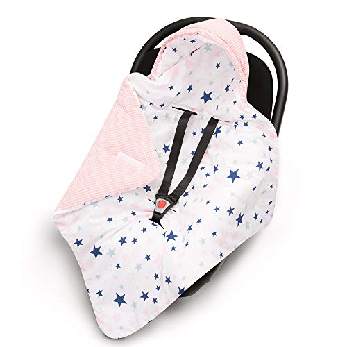 EliMeli nid dange couverture pour bébé en tissu gaufré et coton avec rembourrage pour siège auto (coque aussi) compatible avec Maxi Cosi idéal pour poussette ou lit (rose - étoiles)