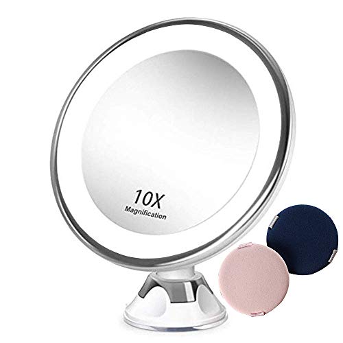 Miroir Grossissant Lumineux, Miroir Grossissant X10, Miroir Maquillage Avec Lumières Led Joint à Bille D'attache Ajustable à 360° Ventouse Miroir Cosmétique Portable,pour Salle De Bain, Voyage Cover