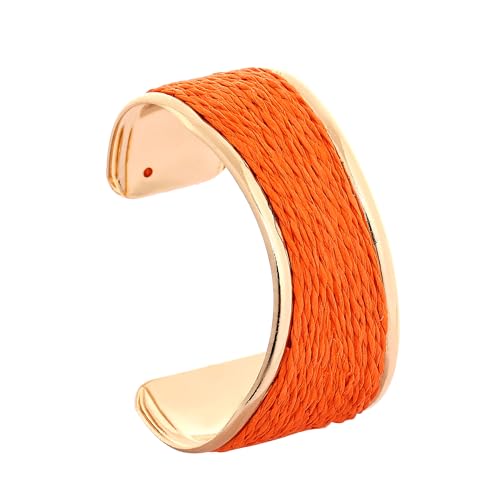Raffia Colorful Chunky Cuff Bracelet For Women Statement Irregular Wave Vacation Tropical Beachy Spring Summer Wide Open Bangle Handmade Boho Costume Jewelry Accessories - Main Image
