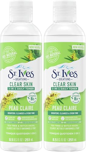 St.Ives Solutions 3-in-1 Face Toner For Combination to Oily and Acne Prone Skin Clear Skin Made with 100 percent Natural Tea Tree Extract, Vitamin B3, Micellar Water Technology, and Witch Hazel 8.5 oz