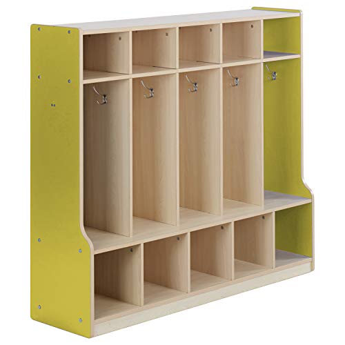 Colorful Essentials 5-Section Laminate Coat Locker with Bench, Shoe Storage Cubbies, Hooks for Backpacks and Hats; Children's Furniture for Classroom, Preschool, Daycare, Home Learning - Maple/Yellow - Thumbnail 6