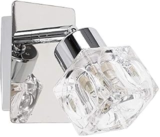 MiniSun Pair of Modern Silver Chrome Plate & Clear Glass Ice Cube Shade Wall Spotlight Lamps - Complete with 2 x 3w G9 LED Light Bulbs