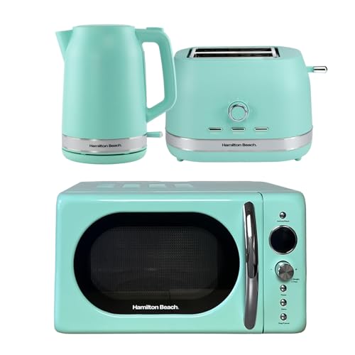 Hamilton Beach Kettle Toaster & Microwave Set Ella 1.7L Electric Kettle Wide Slot Toaster 2 Slice Microwave 20L Retro Kettle & Toaster Set Mint - ELLAMB