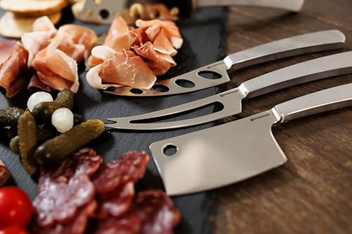 Swissmar Barcelona Cheese Cleaver – 7.7" Stainless Steel Knife with Sand-Blasted Handle – Ideal for Hard Cheeses Like Cheddar, Swiss & Colby Precision Blade for Cubing & Slicing Stylish & Functional by Swissmar - Used condition - Image 4