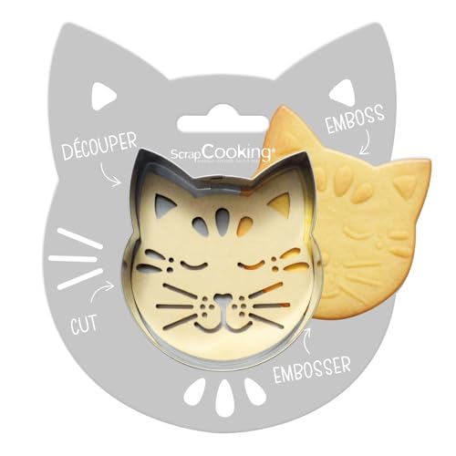 ScrapCooking - Kit Découpoir + Embosseur Bois Chat - Emporte-Pièce en Inox pour Biscuits en...