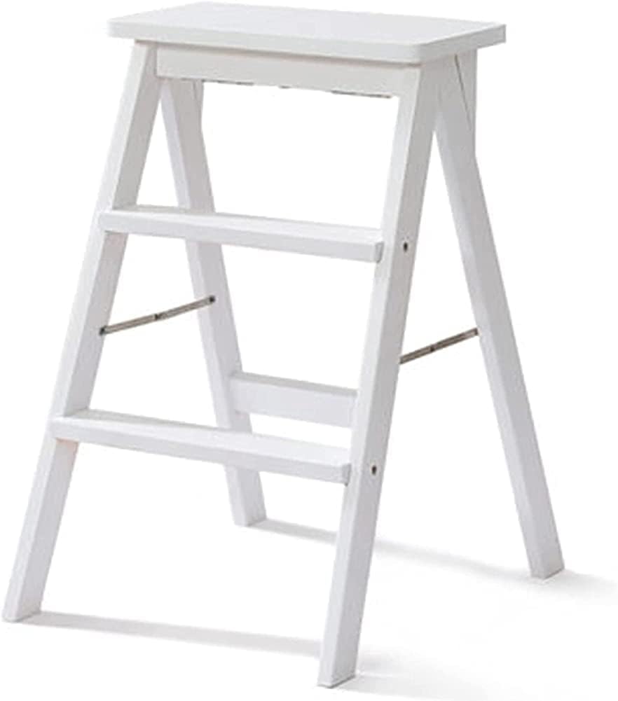 Folding Step Stool Step Stools Folding 3 Step Stool for Adult/Seniors, Portable Wooden Step Ladder for Ki (White R)