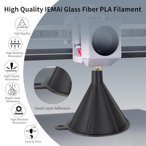 Image of IEMAI PLA Glass Fiber Filament 1.75mm Matte Black 1kg, Reinforced PLA-GF 3D Printer Filament for High Stiffness, Dimensional Stability & Low Warpage, Easy to Print