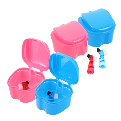 Ciieeo Estuche para Dentaduras Postizas 4 Piezas Cepillo de Doble Cara Caja para y Vaso para Remojar Prótesis Colores Azul Claro y Rosa Adecuado para Uso Doméstico y Viajes