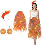 Costume d'Aperol pour femme - 7 pièces - Accessoires Aperol Apritz - Costume de cocktail - Jupe en tulle orange avec serre-tête orange - Boucles d'oreilles en forme de cœur - Lunettes de soleil