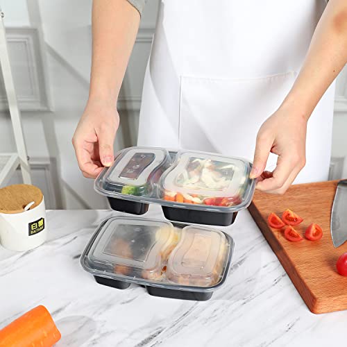 Dodheg 10 Pcs 2 Compartment Food Container, To Go Containers, Meal Prep Container, Meal Prep Containers With Lids, Reusable Bento Box, 34 Oz #TOP5