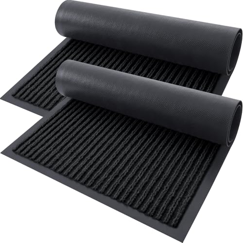 OLANLY Front Door Mat Indoor Outdoor Entrance 2-Pack 29.5 x 17 Inch Waterproof Heavy Duty Doormat Fade Resistant Low Profile Easy Clean Patio Porch Welcome Floor Mats for Entry Black