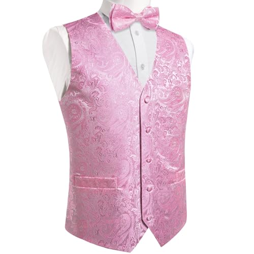 Image of DiBanGu Mens Paisley Suit Waistcoat,Silk Dress Vest and Bowtie Pocket Square Cufflinks with Lapel Pin Set for Wedding Tuxedo