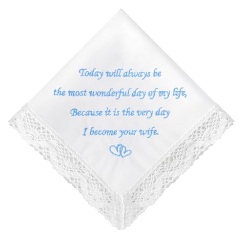 Image of HOULIFE Wedding Handkerchiefs for Bride Something Blue Bride Groom Gift