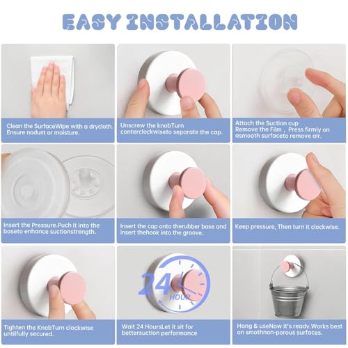 Image of Heavy Duty Suction Cup Hooks for Bathroom & Kitchen | No Drilling Wall Hooks for Towels, Clothes & Decorations | Reusable Waterproof Hooks (Multicolor, Pack of 4)