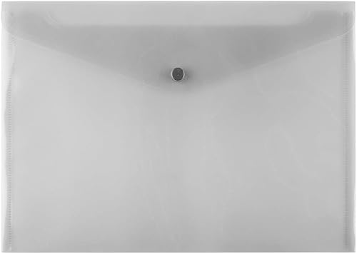 JAM PAPER Sobres de plástico con cierre a presión, folleto de cartas, 9 34 x 13 pulgadas, rejilla gris ahumado, paquete de 12