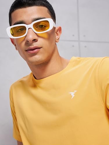 Image of TECHNOSPORT Men's Slim Fit Solid Crew Neck T-Shirt, Cotflex Quick Dry Wrinkle Resistant Polyester Sports Tee for Gym, Running, Training, Sports
