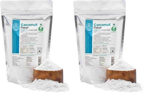 Image of Sattvic Foods Coconut Flour (400 g) | Certified Organic, Keto-Friendly, Gluten-Free, Defatted, Unrefined | High Fibre & Healthy Fats, Low Carb | Perfect for Baking Bread, Cakes, Pies & Tortillas