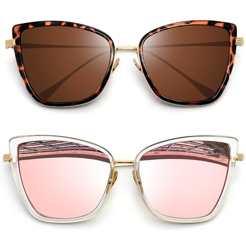 Joopin Oversized Cateye Sunglasses Fashion Cat Eye Sun Glasses UV400 Trendy Becky Shades for Women Ladies Sunnies (Tortoise Brown + Mirrored Pink)