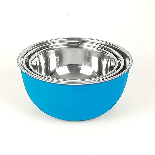 Image of Microwave Safe Stainless Steel Food Storage Container with Lid | Euro Mixing Bowl Set for Kitchen | 500ml, 800ml, 1250ml | Pack of 3 | Leak-Proof (Classic Blue Plain)