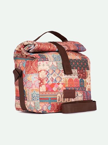 Image of ZOUK Kutch Gamthi Abstract Printed Multicolor Insulated Roll up Lunch Bag,Cotton, 7 Litres