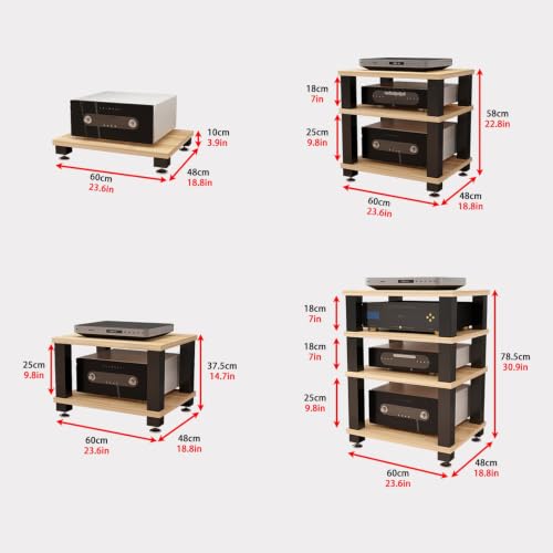 Soporte multimedia AV abierto de madera negra de 4 niveles para mueble estéreo 3