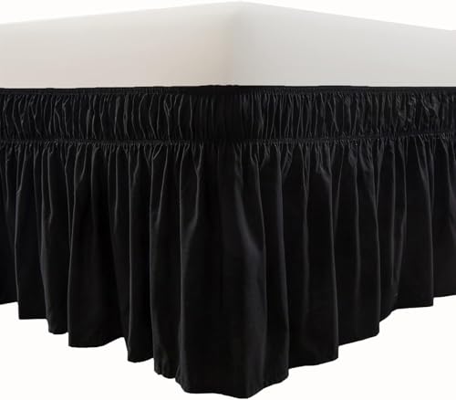 MEILA Wrap Around Elastic Bed Skirt for Queen & King Beds, 12" Drop, Black