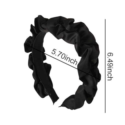Shiqiao Spl Black Satin Pleated Headbands For Women Cloth Ruched Headband Elastic Ruffled Fabric Hairband Hairbands For Girls Fashion French Wide Head Hair Band Hoop For Women Girls thumb #1