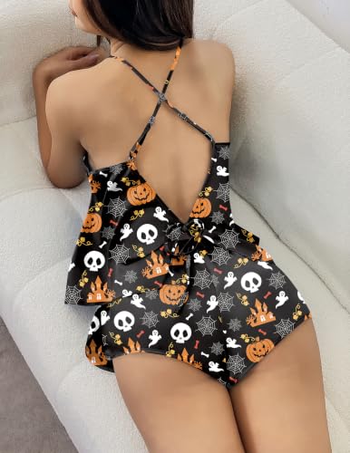 Image of Ekouaer Silk Pajamas Set for Women Satin Backless Lingerie Pjs Cami Top and Shorts Nightwear