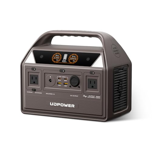 UDPOWER C600 Portable Power Station - 600W(Surge 1200W) AC Output, 595Wh LiFePO4 Battery, Solar...