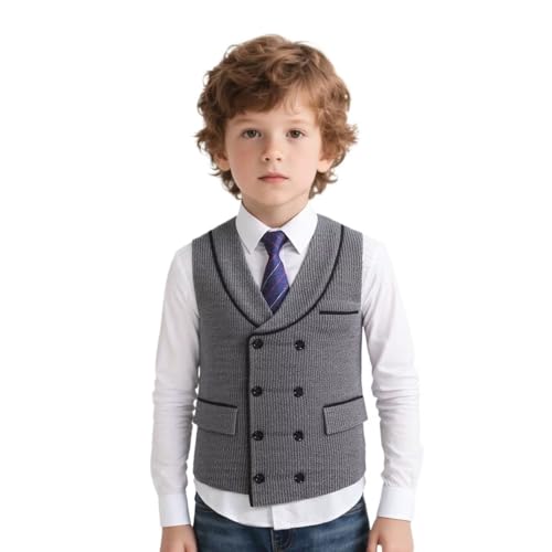Boy Corduroy Stripe Suit Vest Kids Retro Slim Fit Double Breasted Lapel Waistcoat Teen Formal Party Sleeveless Coat