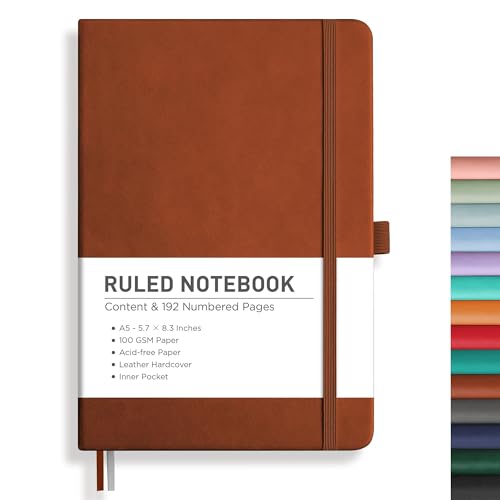 RETTACY Lined Journal Notebook, 192 Numbered Pages, A5 Size (5.7'' x 8.3'')