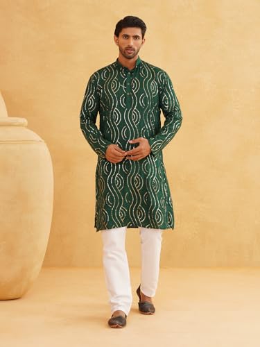 Image of SOJANYA Men's Pure Cotton Floral (Since 1958 Designer Kurta and Churidar Pyjama Set