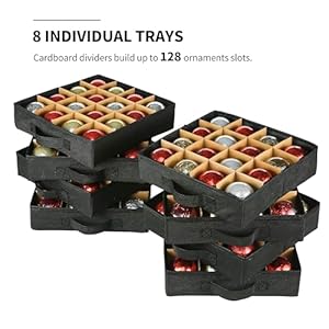 Christmas Ornament Storage Box - 8 Separate Trays, Stores 128 Ornaments - Non-Woven Fabric Containers - 3 Inch Organizer Compartments Christmas Ornament Storage Box 8 Separate Trays Stores 128 Ornaments Non Woven Fabric Containers 3 Inch Organizer Compartments