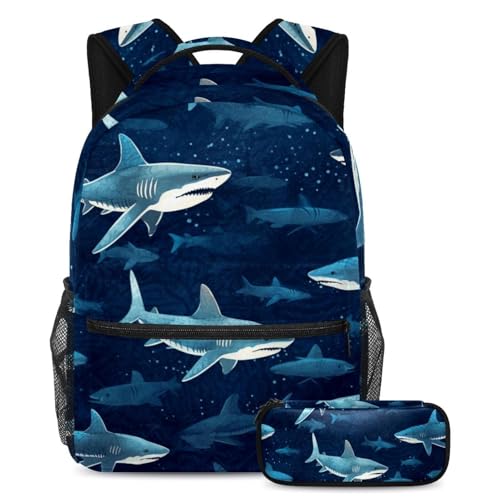 Sac à dos 35 Cool Shark grand format avec trousse pour collégiens et lycéens