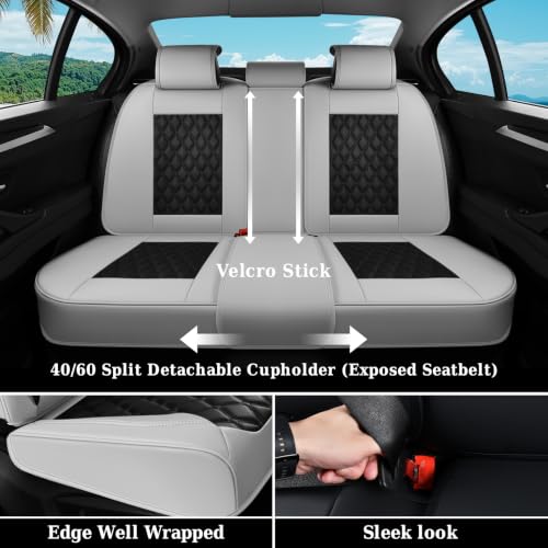 Image of Coverado Universal Car Seat Covers Full Set, Luxury Stain-Resistant Waterproof Faux Leather Front & Rear Seat Protectors, Elegant Easy-Clean Automotive Interior - WhiteBlack