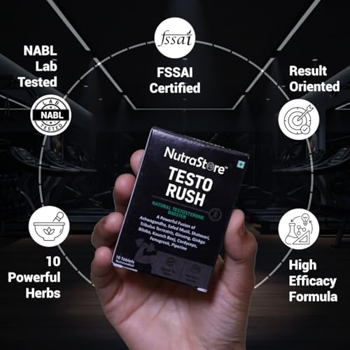 Image of NutraStore TestoRush Mini (Pack of 2) | Testosterone Supplement for Men | 10-Powerful Herbs | Ashwagandha, Safed Musli, Ginseng, Tribulus & Cordyceps | Energy, Vitality & Stamina | 20 Veg Tablets
