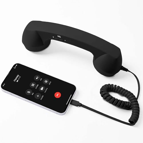 Retro Style Type-C Phone Handset, Type-C Retro Telephone Style Landline Handle Receiver with Microphone Speaker for iPhone iPad Mobile Phones Cellphone Smartphone