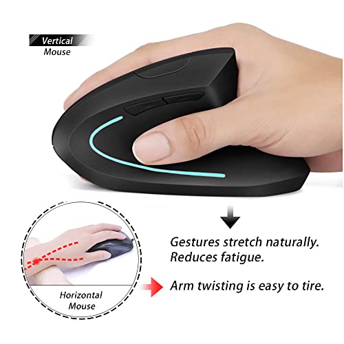 Image of Vertical Mouse, Right Handed 2.4GHz Wireless Ergonomic Rechargeable Vertical Mouse with 4 Adjustable DPI 800 /1200 /1600 /2400, 6 Buttons,Compatible with PC, Desktop,Mac (Black)