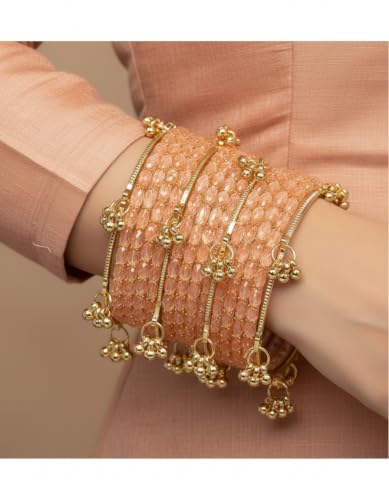Image of Kashmiri Ghangharoo Glass Bangle Set for Women| Light Weight Bangles | Traditional Transparent Fancy Glass Chudi Set for Wedding, Party.
