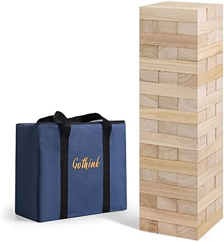 GOTHINK Large Wooden Tumbling Tower Game, Stack to Over 3.6 FT 54pcs Jumbo Yard Games with Carry Case Outdoor Timber Stacking Game Night Toy Gift for Kids Adults Family