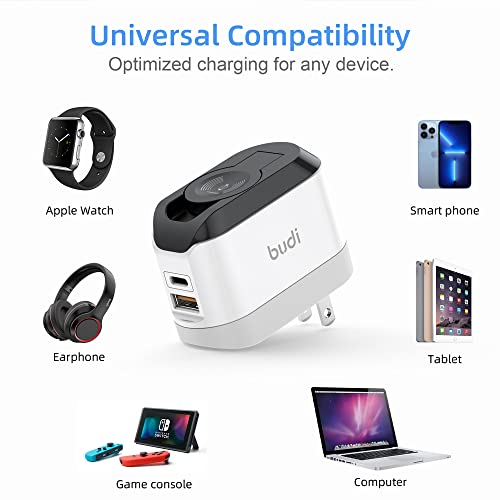 Budi Iphone Fast Charger With Foldable Apple Watch Wireless Charging Usb Pd 38W Wall Charge Travel Charger For Apple Watch Block Wall Charger Iphone 13/12/Mini/12 Pro Max Phone Airpods, Apple Watch #TOP3