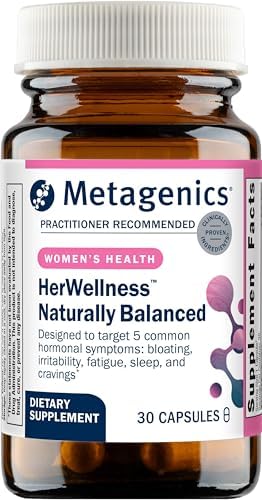 Metagenics HerWellness Naturally Balanced – Women’s Hormone Support with Saffron, Licorice Root, Vitamin B6 & Chromium – Supports Bloating, Mood, Stress, Sleep & Energy – Gluten-Free – 30 Capsules
