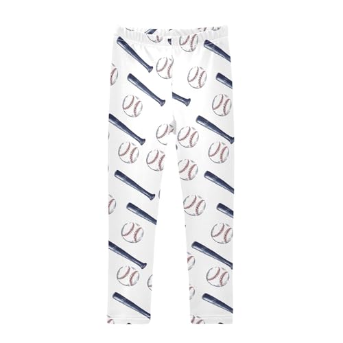 ALAZA Girls' Leggings Children's Yoga Pants Skinny Printed Dance Baseball Bat White Comfortable 4T